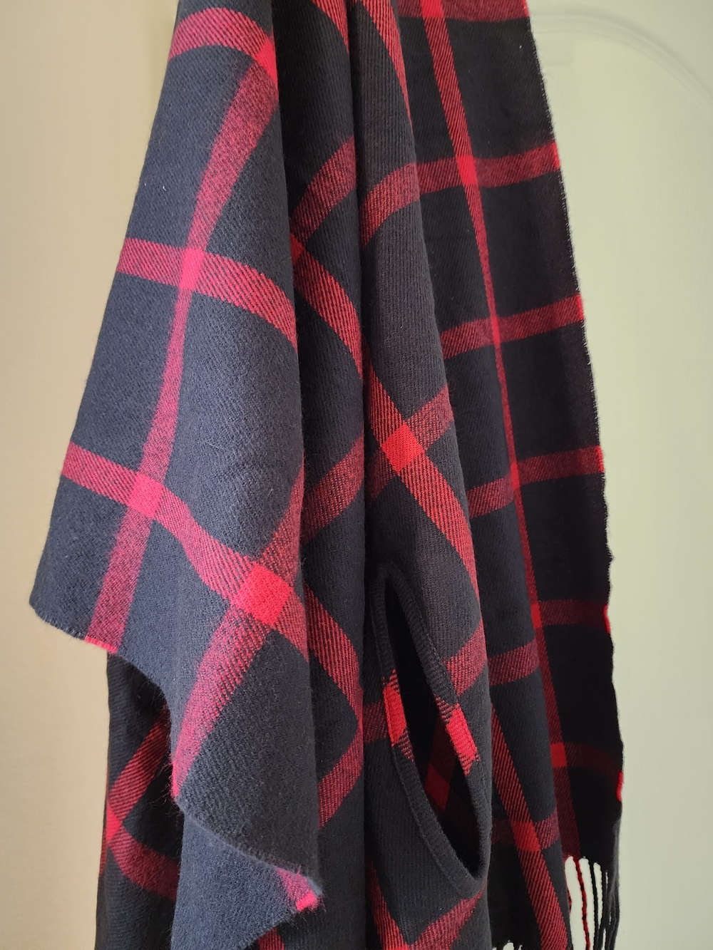 Plaid Wrap Poncho in Navy and Red